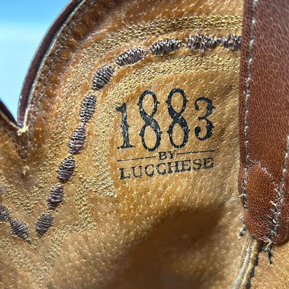 1883 by Lucchese Brown Leather Ostrich Mid Calf Boots - Picture 10 of 12